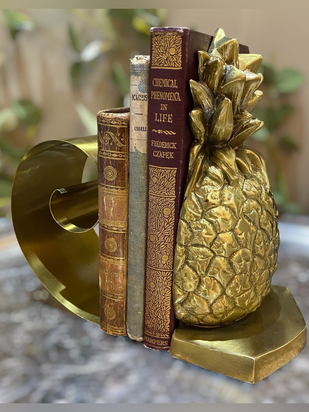 Vintage Sold Brass Pineapple Bookend Coil Scroll Expandable All in One Unique